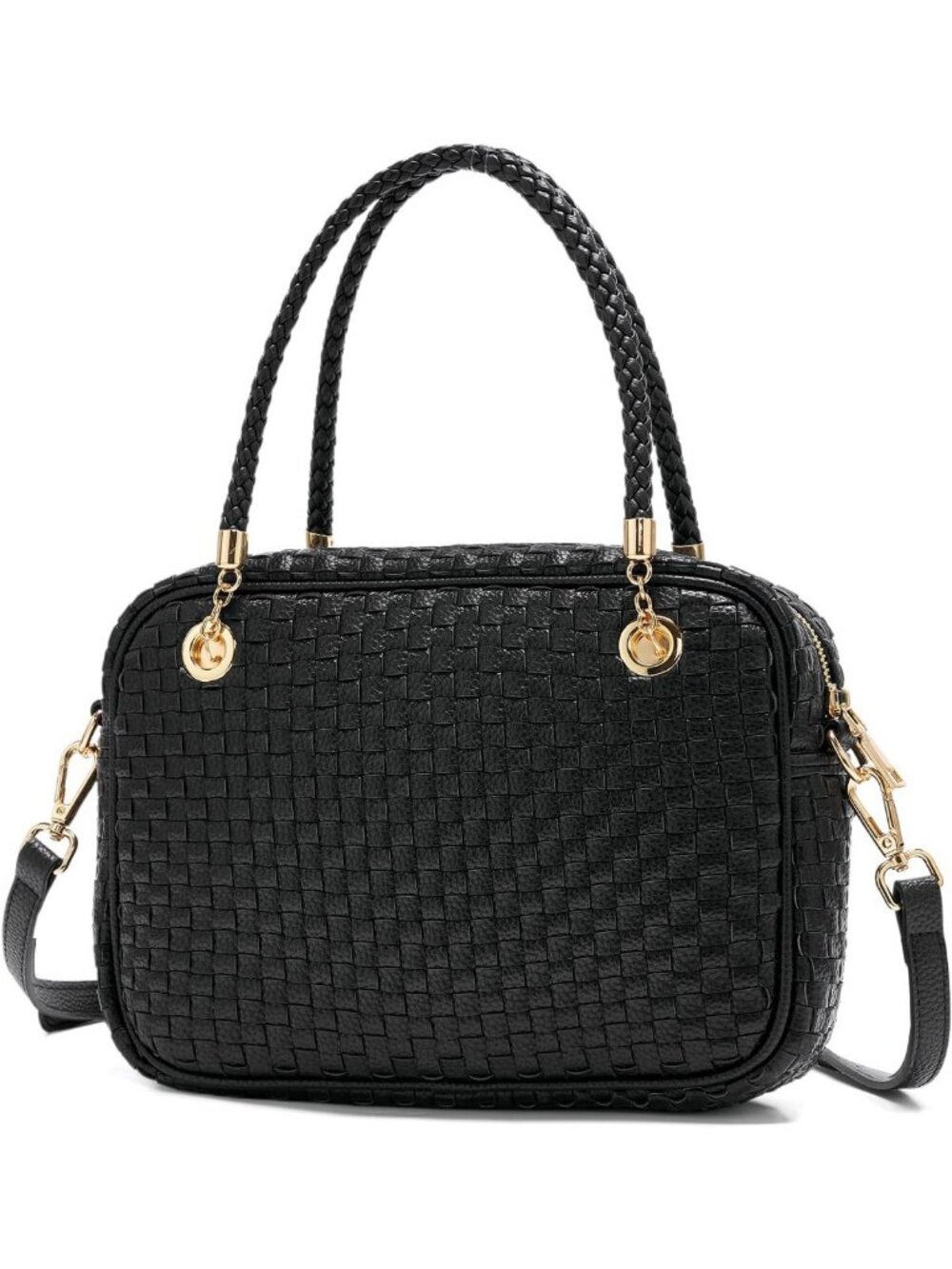 Stylish Woven Checkered Crossbody Bag - Vegan Leather Satchel Purse for Women